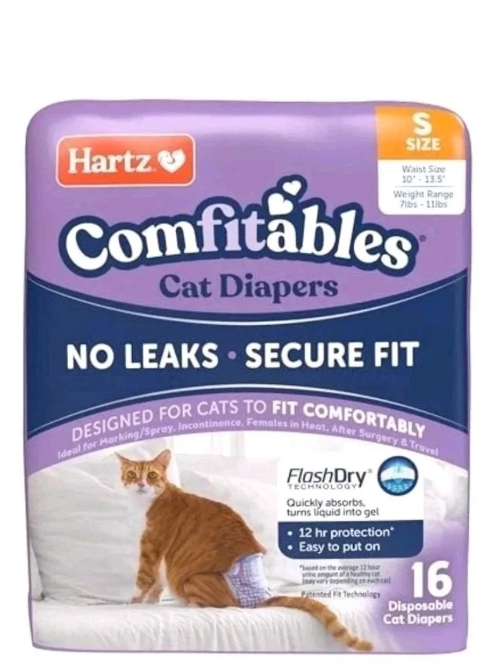 Hartz Comfitables Purple Cat Diapers - Small, 16 Count